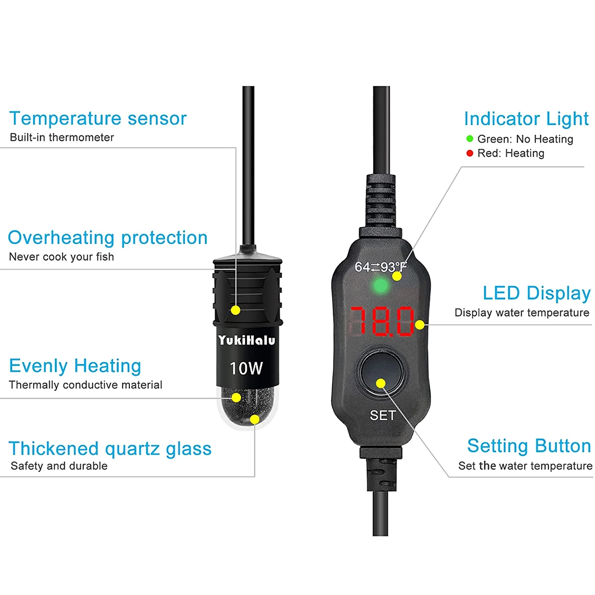 10W Adjustable Aquarium Heater - đánh giá và giá Fish Tank Heater